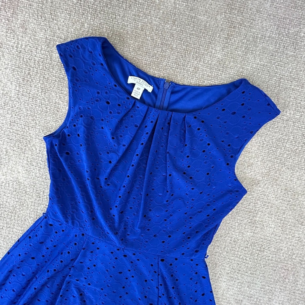 London Style Collection A Line Dress Womens 4P Blue Crochet Party Cocktail